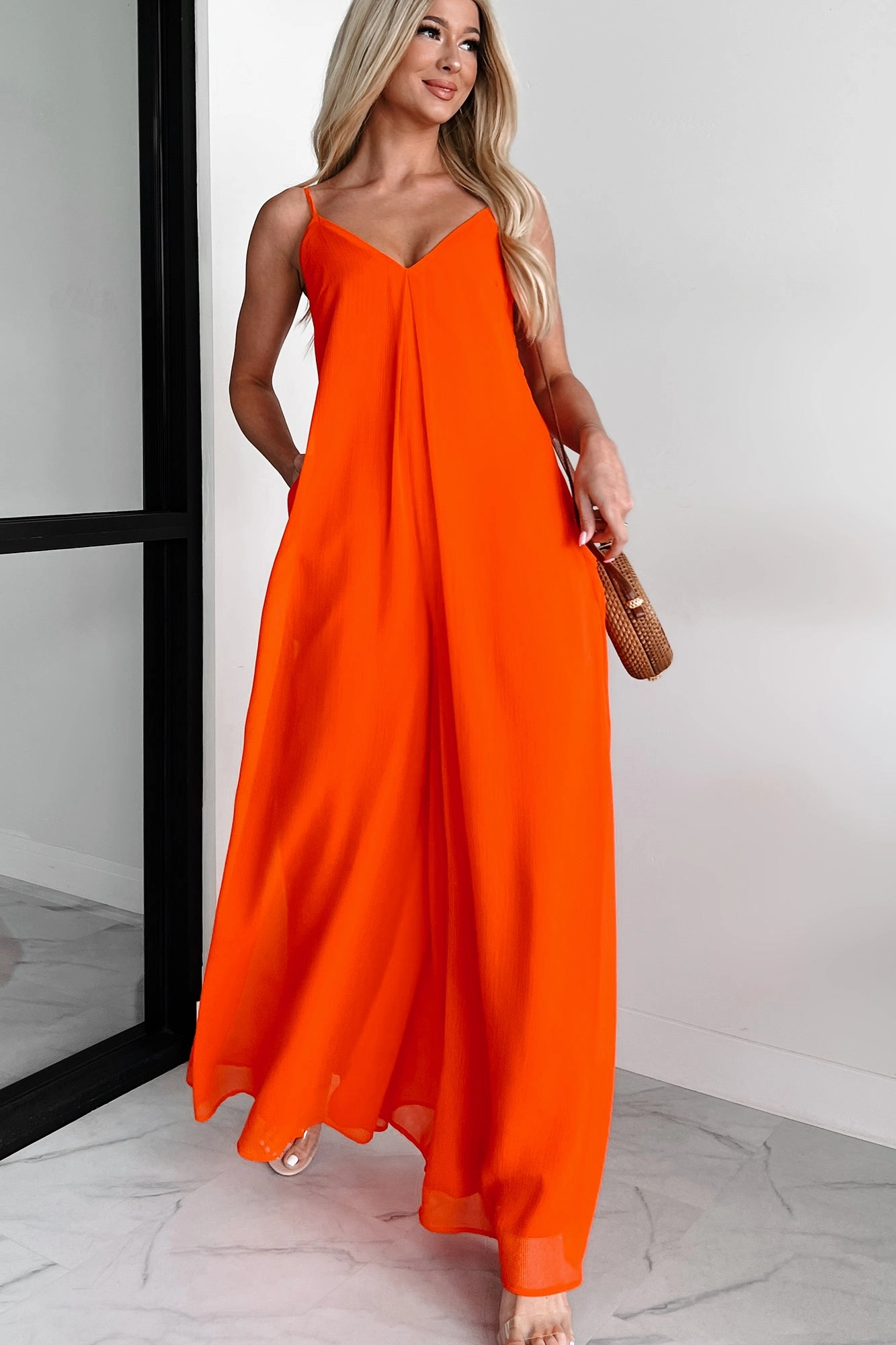 Take The Chance Wide Leg Jumpsuit (Red) Button-front