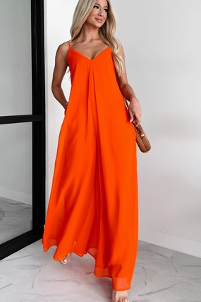 New York Chic Everyday Wear Take The Chance Wide Leg Jumpsuit (Red)