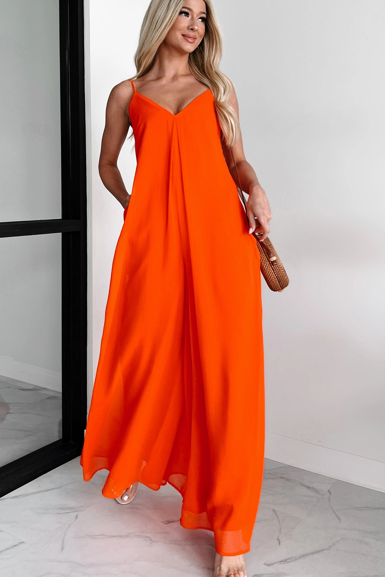 New York Chic Everyday Wear Take The Chance Wide Leg Jumpsuit (Red)