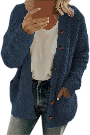 TARIENDY Plus Size Jackets for Women Sherpa Fleece Lined Coats Trendy Workout Casual Outerwear Long Sleeve Button Cardigan