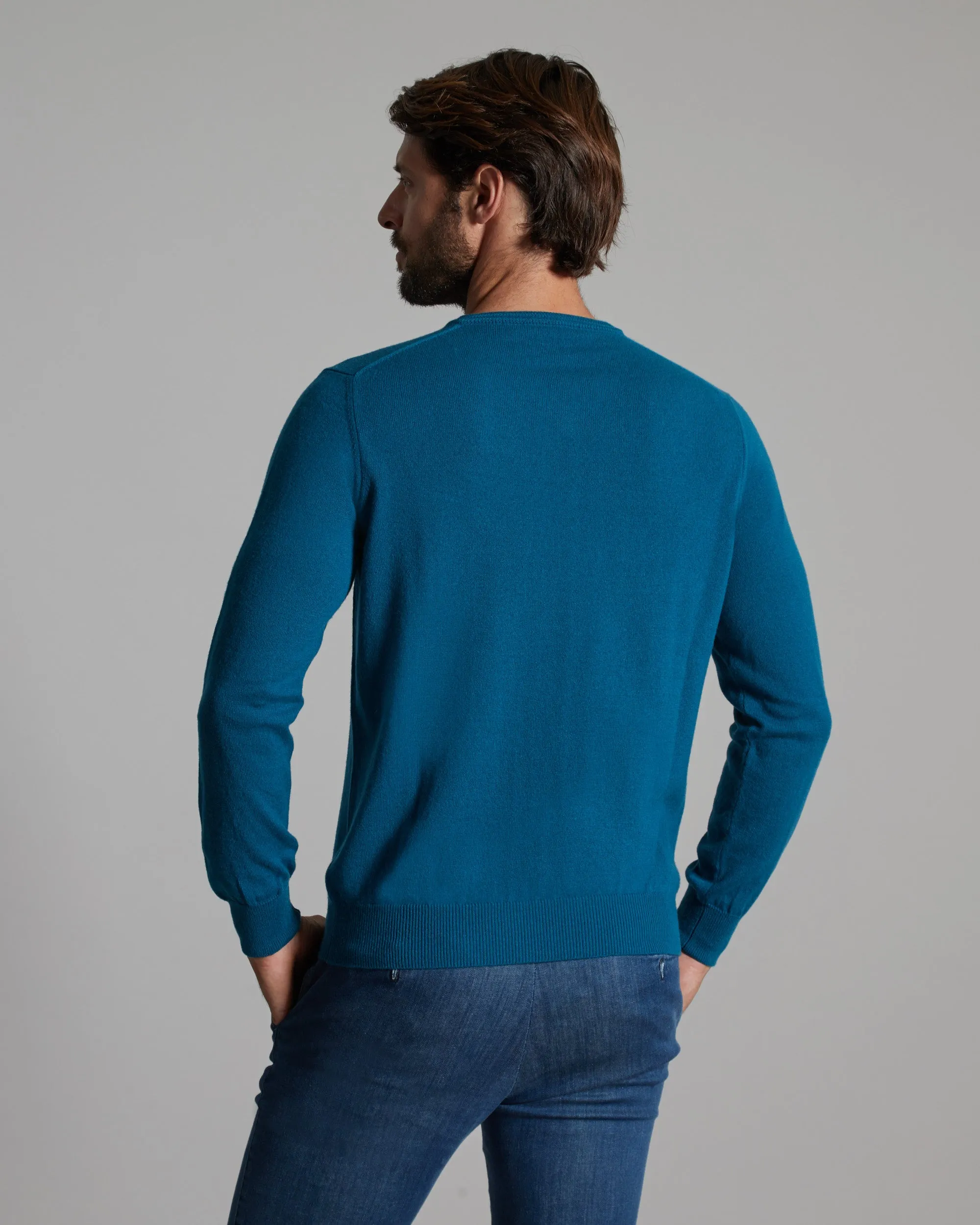 Teal blue kid cashmere V-neck sweater