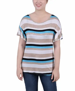 Petite Short Flutter Sleeve Top Tunic top Wrinkle Free Texture