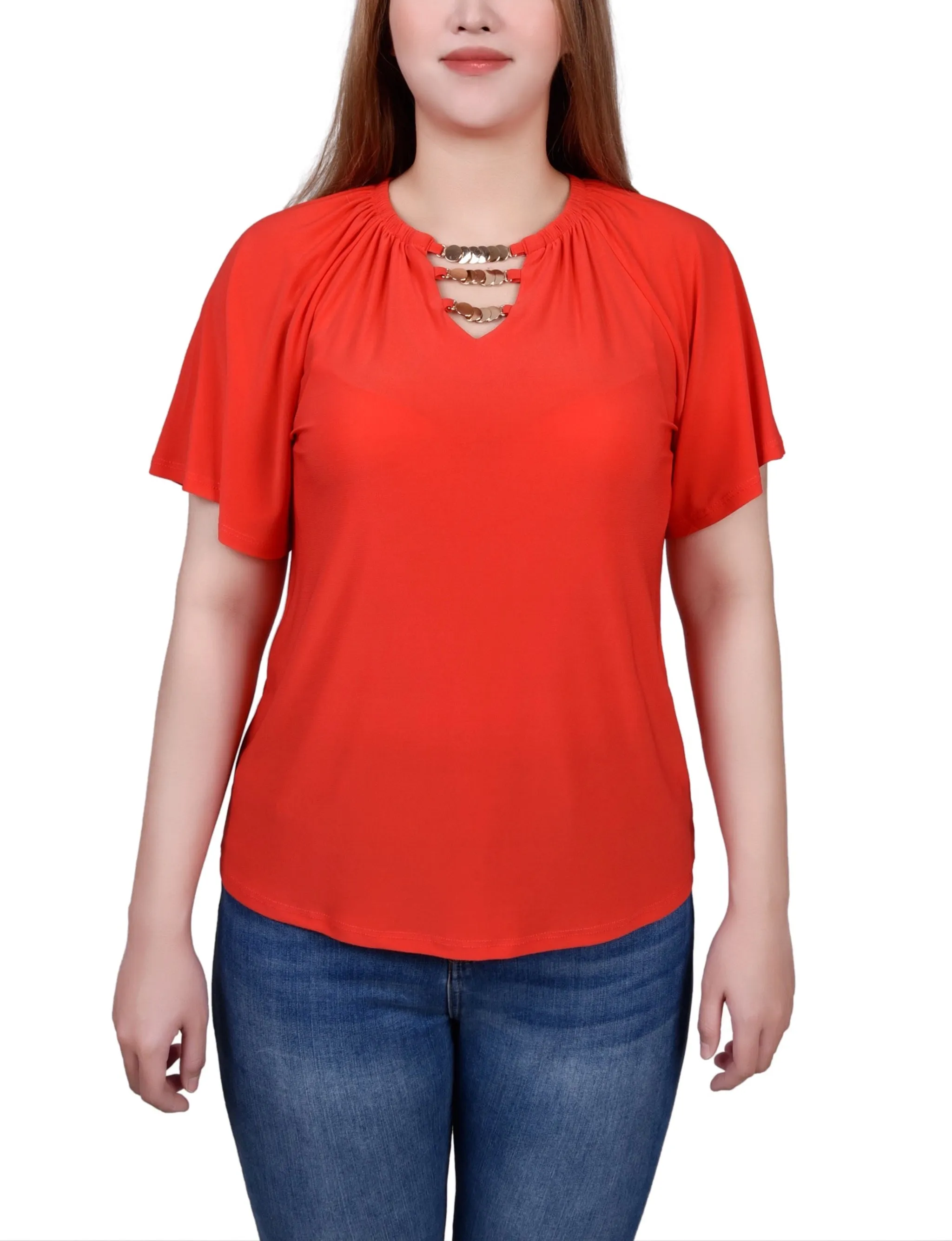 Raglan Sleeve Top With Chain Details ReinforcedShoulders