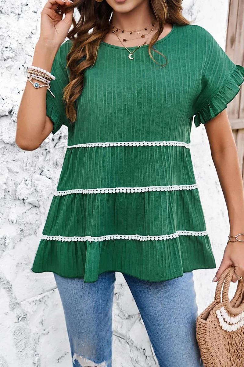 CASUAL LOOSE WAVE STRIP SHORT SLEEVED TOP_CWTSTS0322 UltraSoft Lining