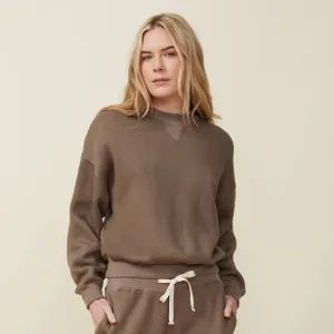 Teddy Fleece Crew Neck Sweatshirt Taped Neckline