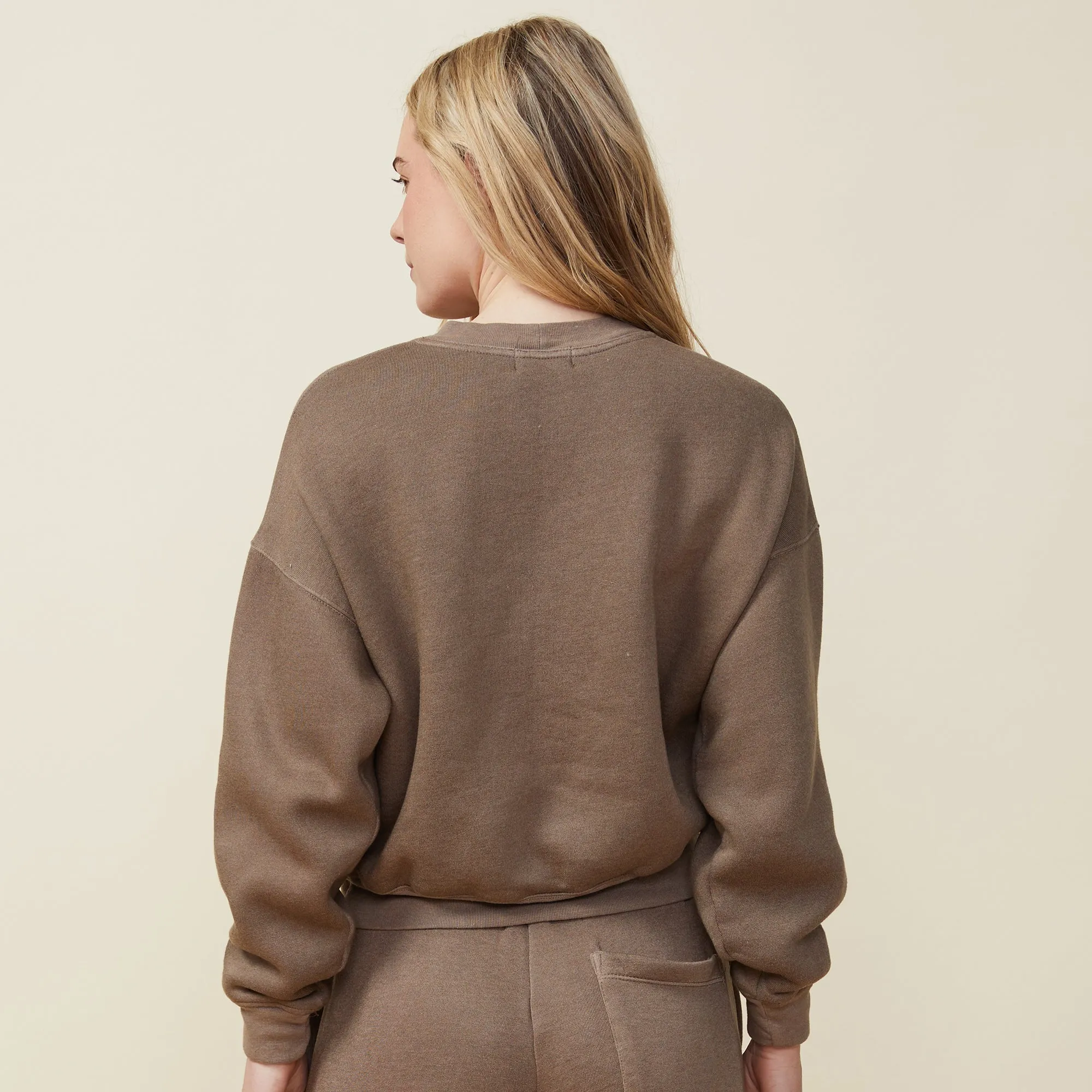 Teddy Fleece Crew Neck Sweatshirt Contrast Stitch ElasticEdgeBinding