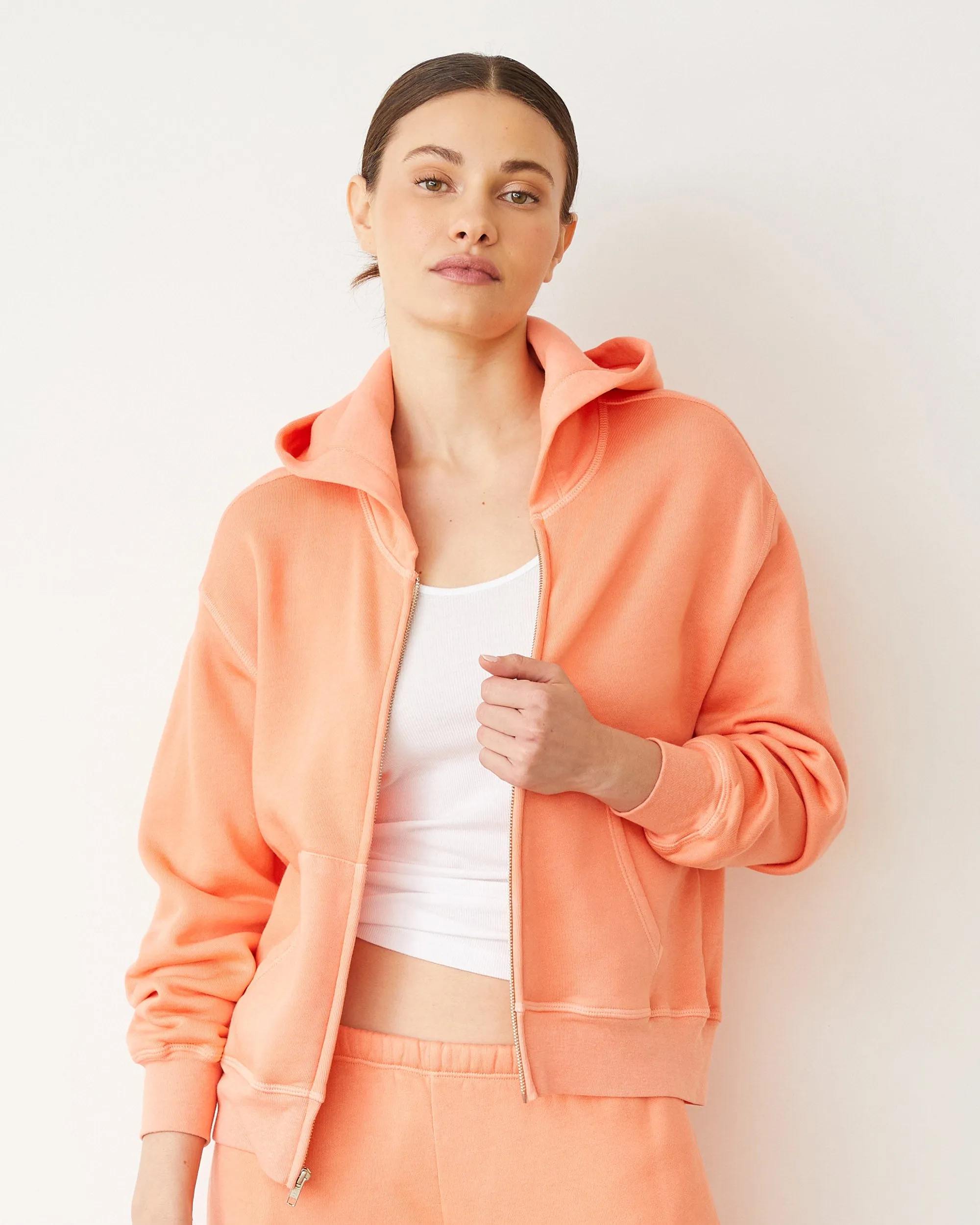 Teddy Fleece Relaxed Zip Up Hoody DoubleStitchedHem