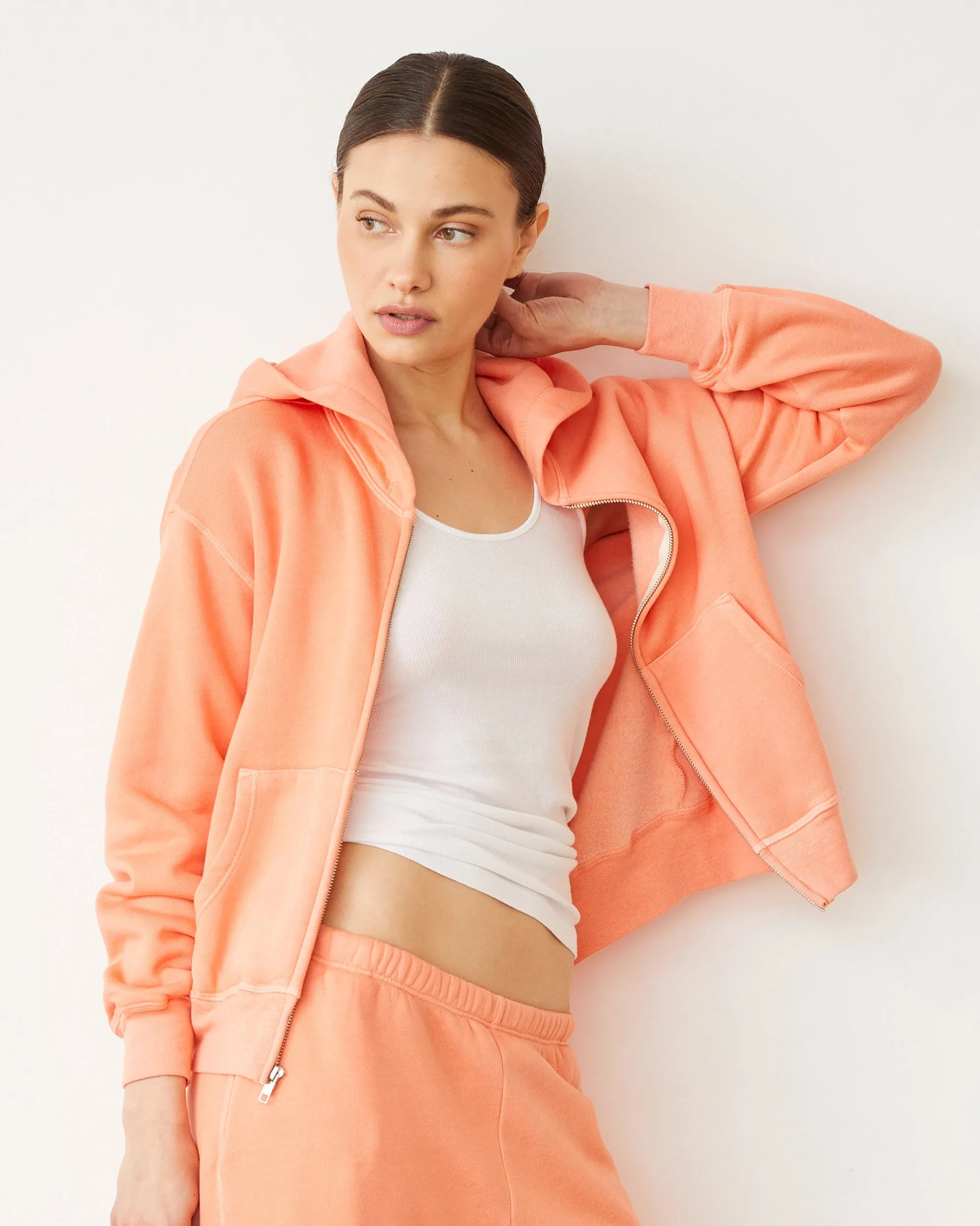 Teddy Fleece Relaxed Zip Up Hoody Flexible Hemline