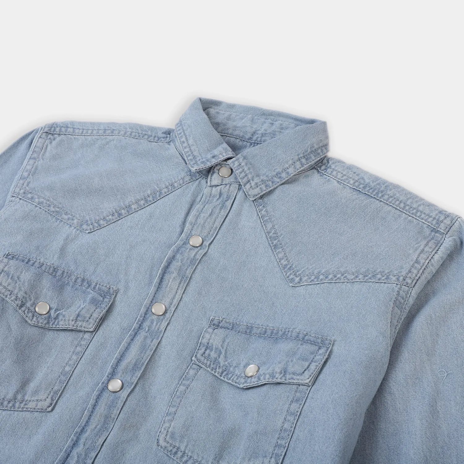 Teens Boys Denim Casual Shirt Happy-Light Blue