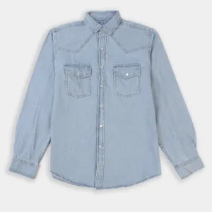 Teens Boys Denim Casual Shirt Happy-Light Blue
