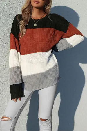 Wrinkle Resistant Texture LOOSE FIT COLOR BLOCK DAILY SWEATER