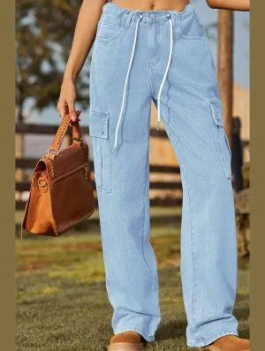 Refined fit WOMEN ELASTIC DRAWSTRING WAIST CASUAL JEANS