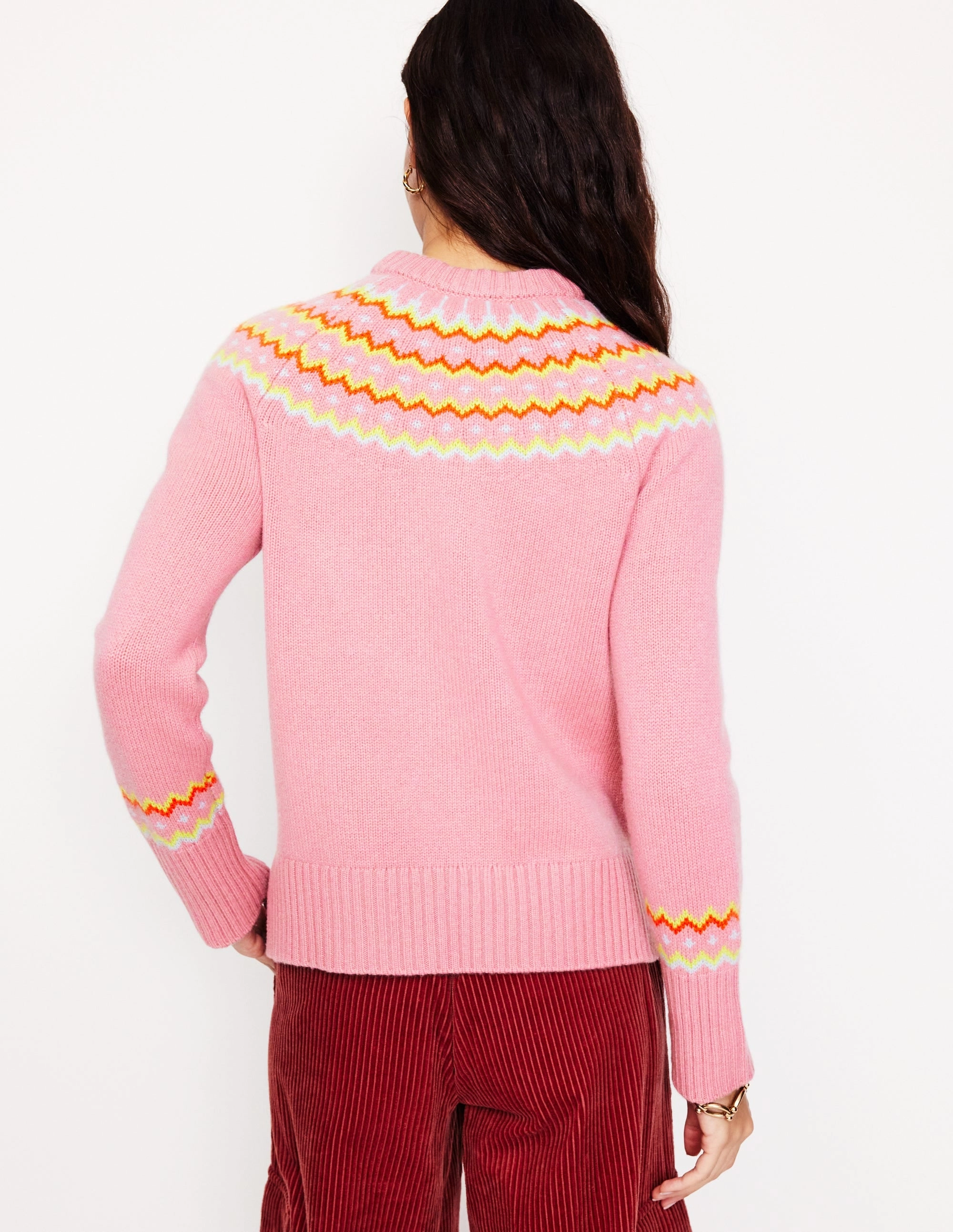 Smooth zipper closure Cashmere Fair Isle Jumper-Formica Pink