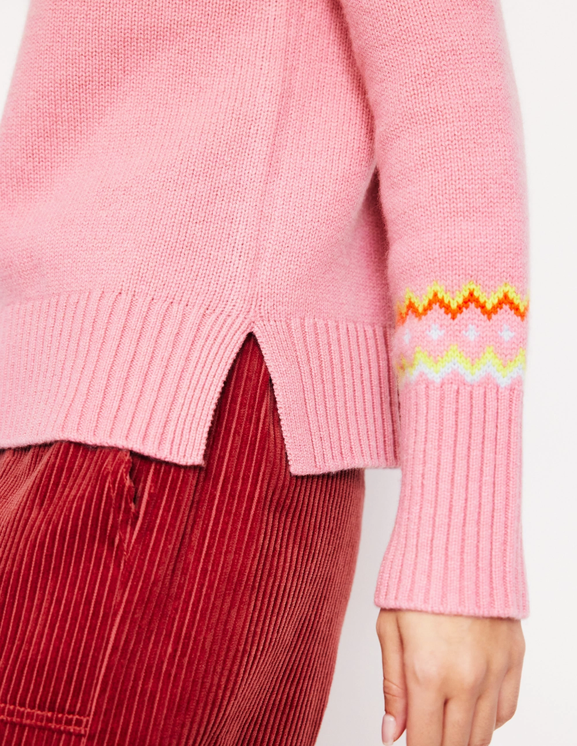 Mild Weather Day Wear Cashmere Fair Isle Jumper-Formica Pink