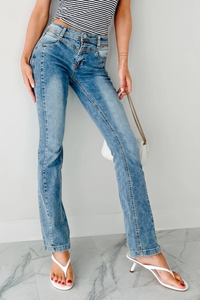 ResilientStretch WaffleWeave Crawford Almost Famous Cut-Out Waist Bootcut Jeans (Medium)