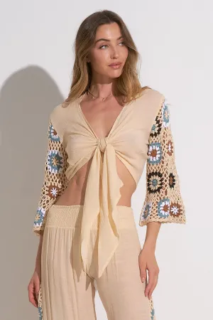 Elan Front Tie Top NaturalFiberBlend Flexible Knit