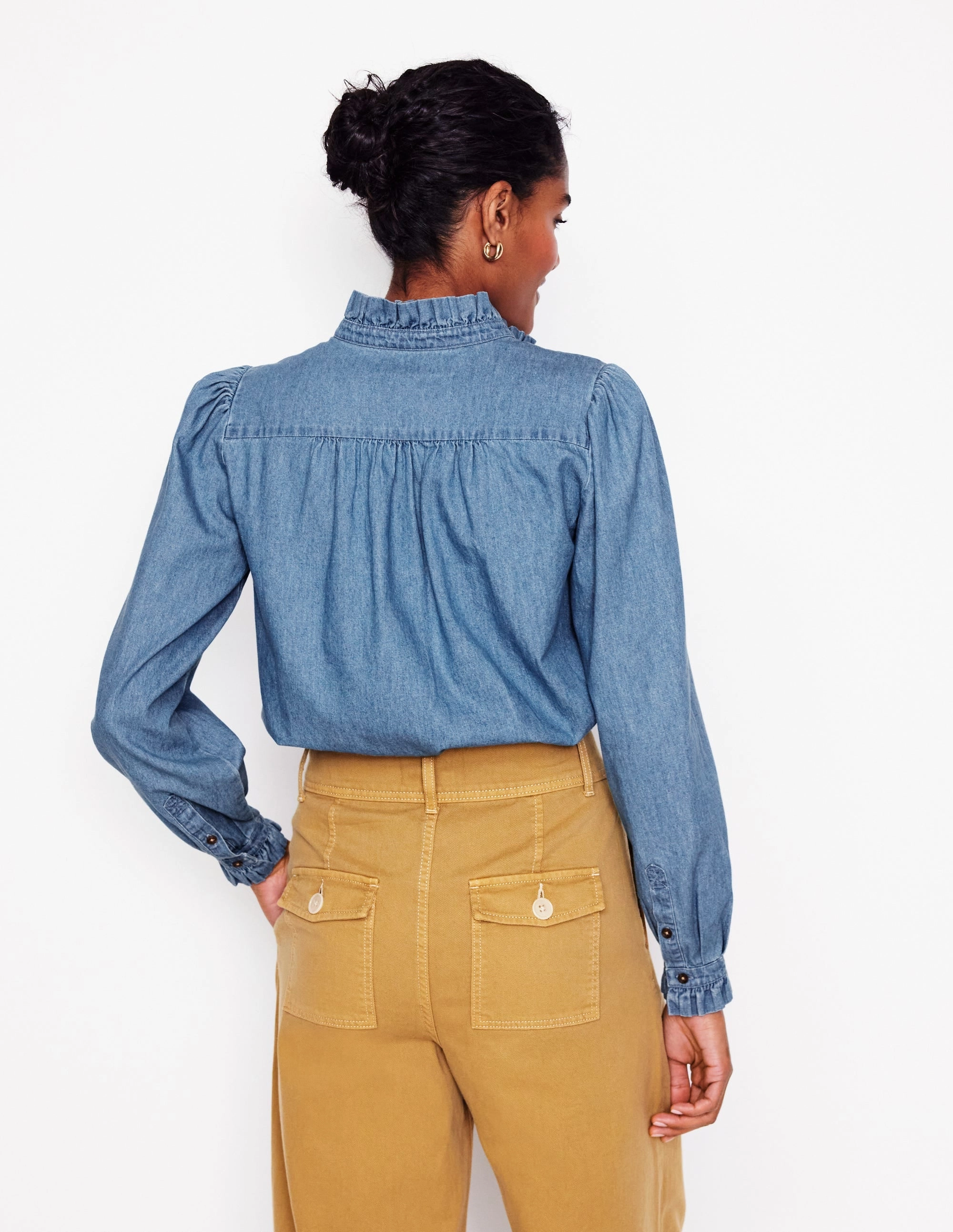 Sustainable Manufacturing FadeResistant Treatment Felicity Denim Blouse-Light Authentic
