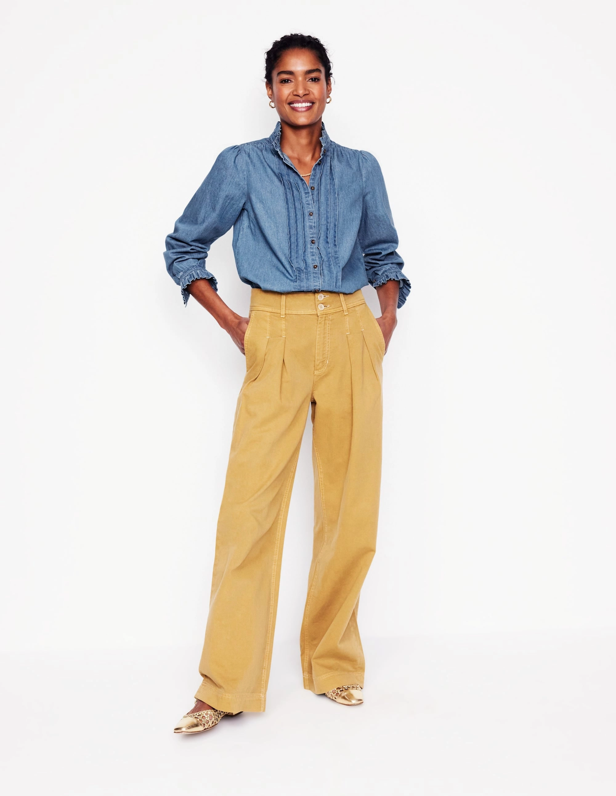 Felicity Denim Blouse-Light Authentic Placket Detailing Long Sleeve Shirt