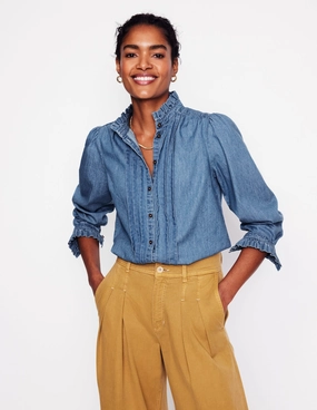 Slim Silhouette TearResistantWeave Felicity Denim Blouse-Light Authentic