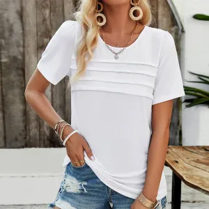 CASUAL SOLID COLOR CREW-NECK BLOUSE_CWTBLS0782 Stretch Knit Material