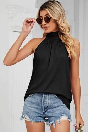 TearResistant Blends Relaxed Look PLEATED HALTER NECK LOOSE TUNIC TOP