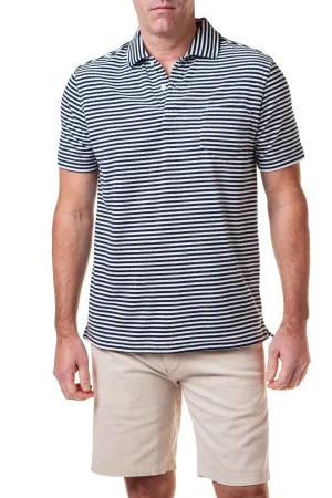Ergonomic Shoulder Shape Terry Cloth Polo Navy Stripe