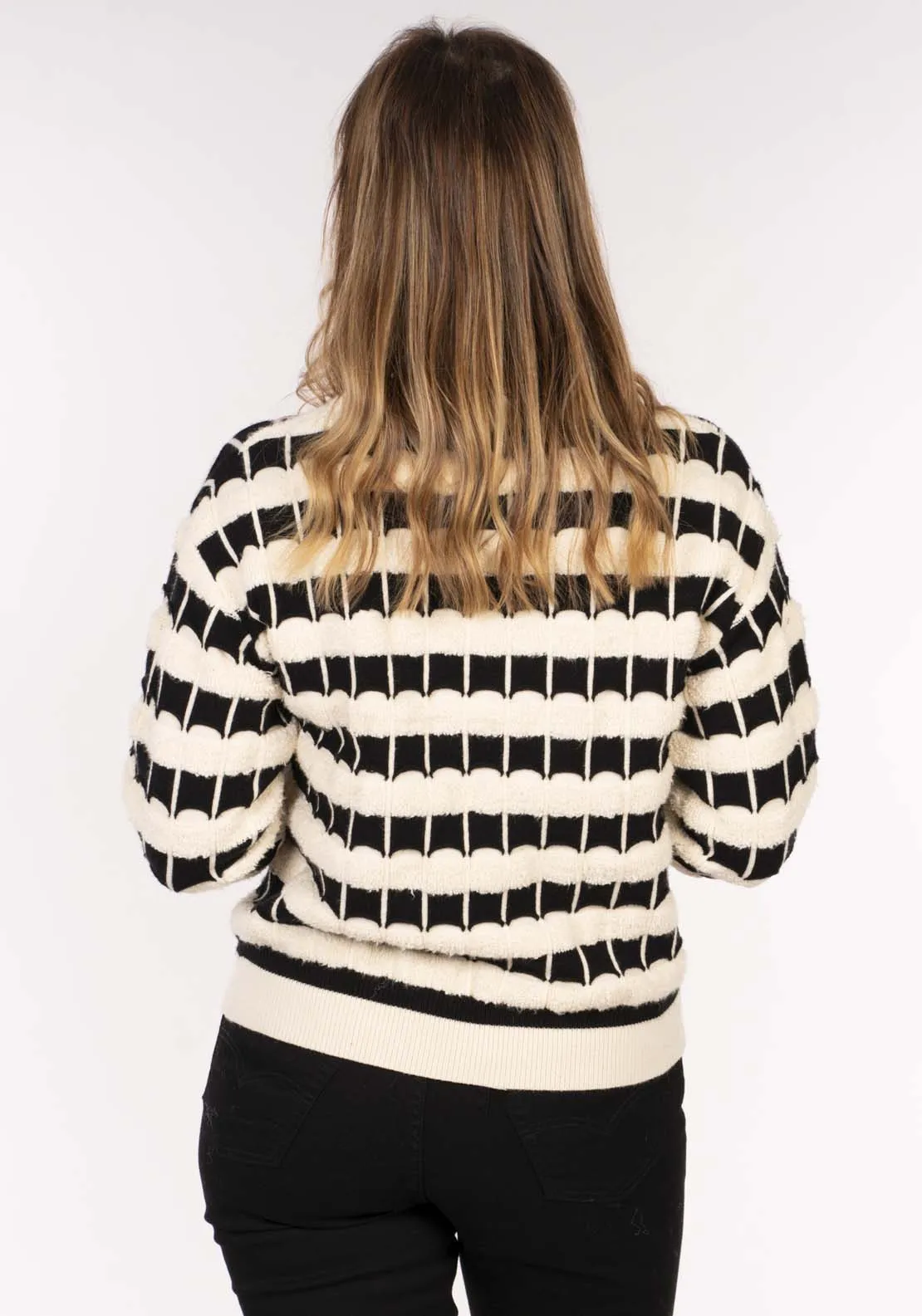 Texture Stripe Sweater - Ivory / Black