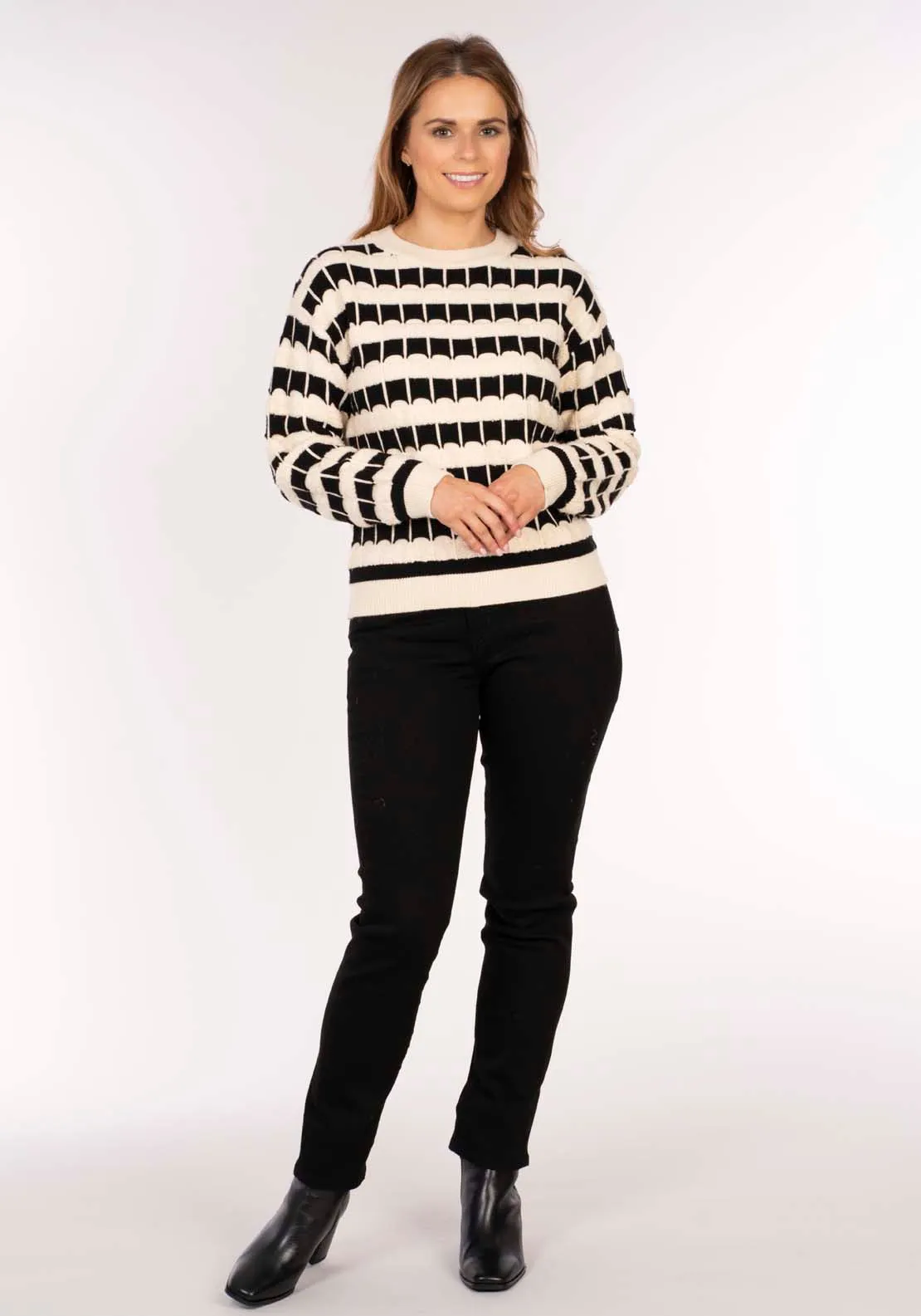 Texture Stripe Sweater - Ivory / Black