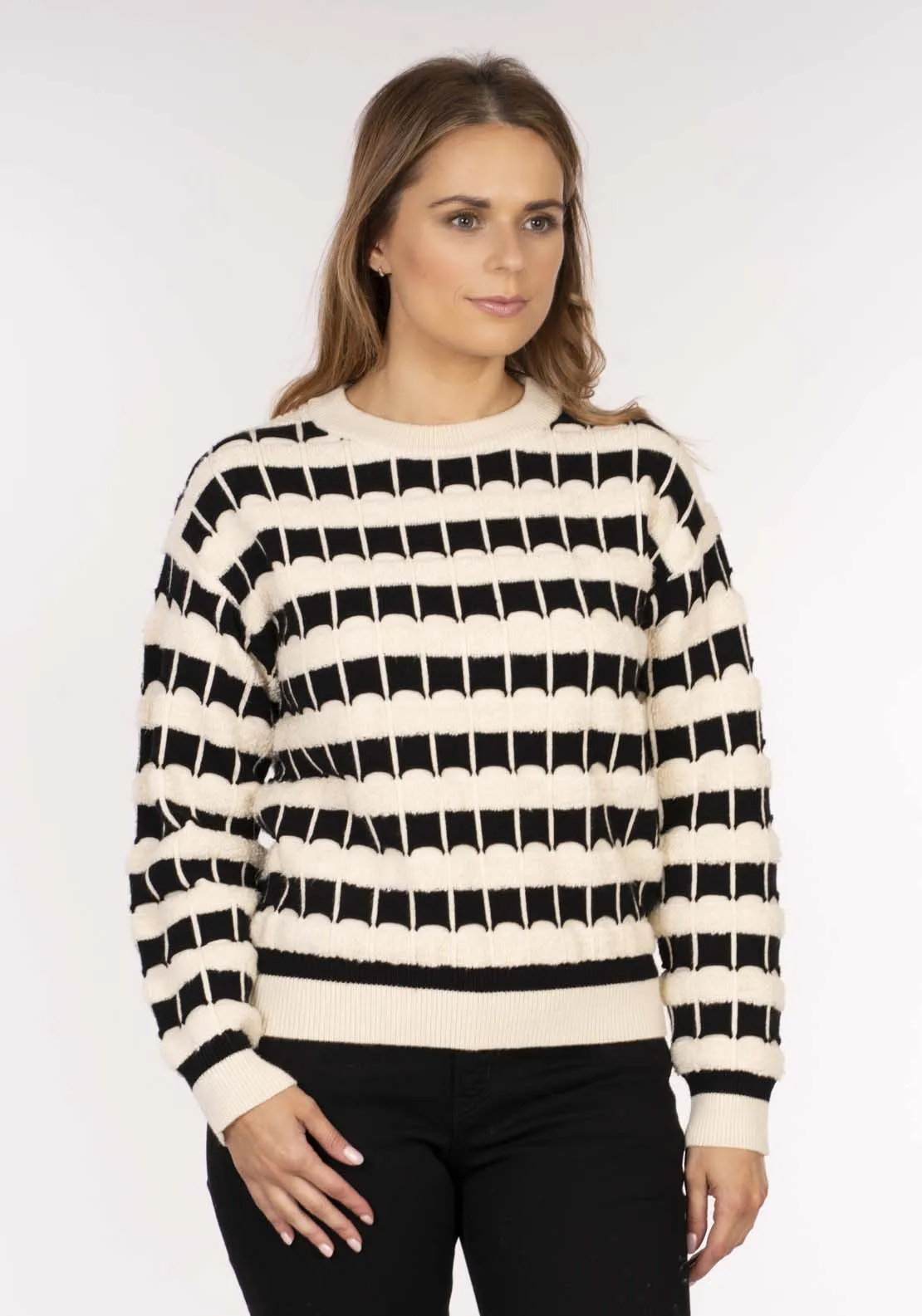 Texture Stripe Sweater - Ivory / Black