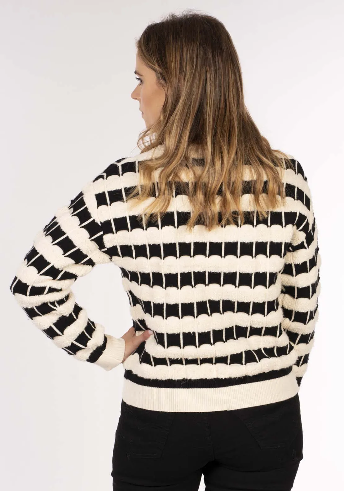 Texture Stripe Sweater - Ivory / Black