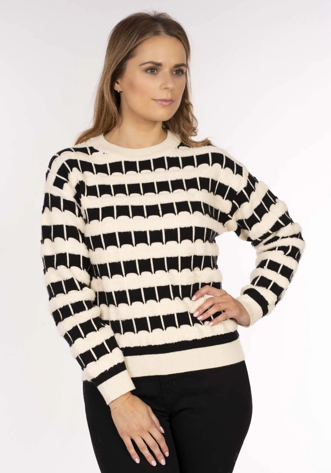 Texture Stripe Sweater - Ivory / Black