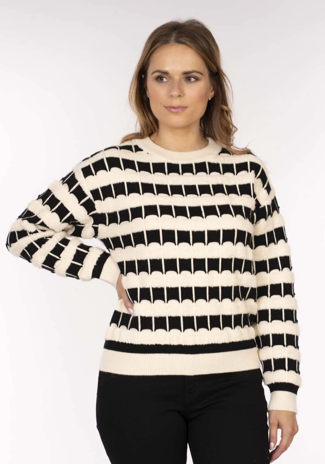 Texture Stripe Sweater - Ivory / Black