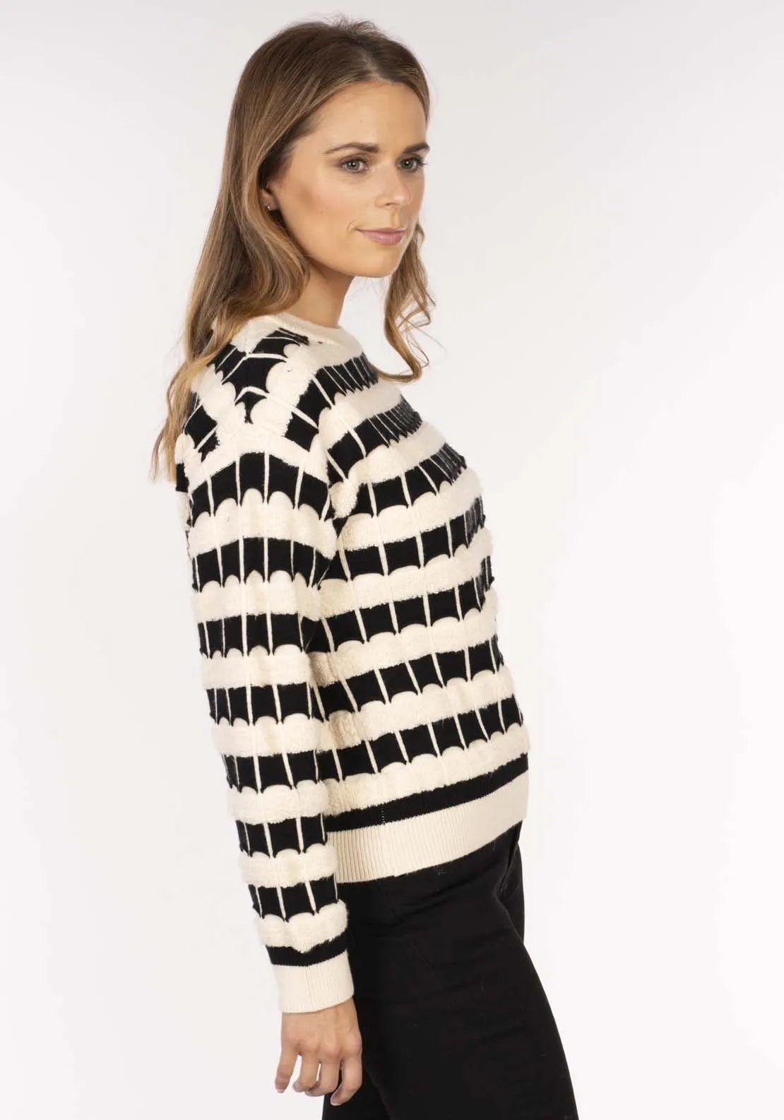 Texture Stripe Sweater - Ivory / Black