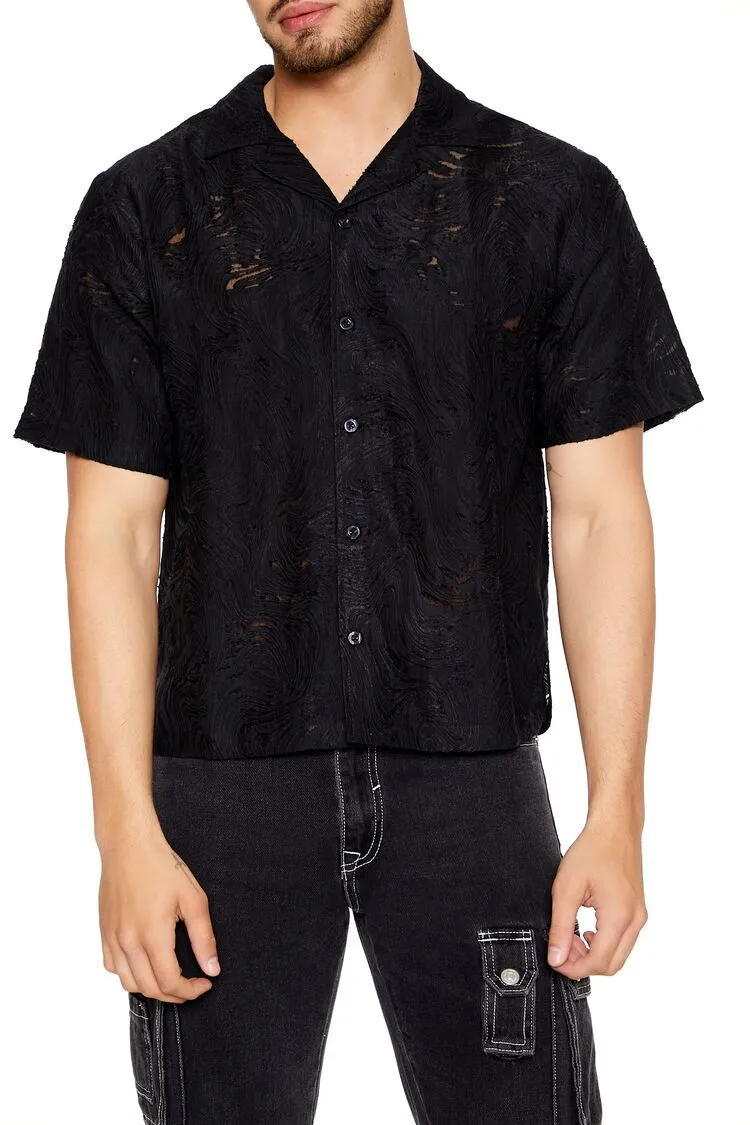 Textured Cropped Relax-Fit Shirt