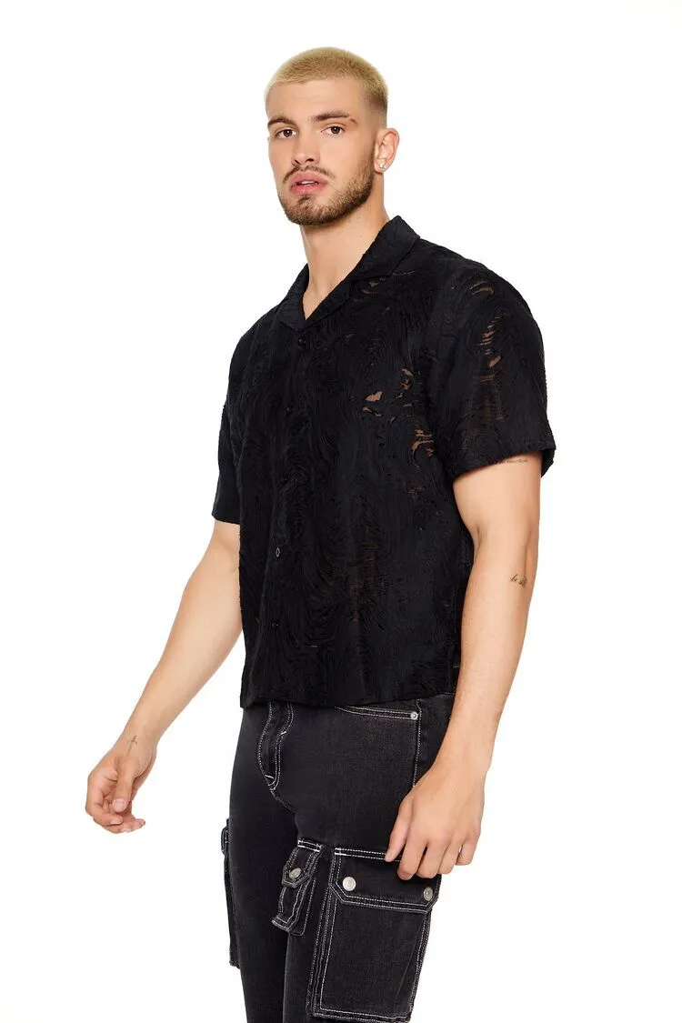 Textured Cropped Relax-Fit Shirt