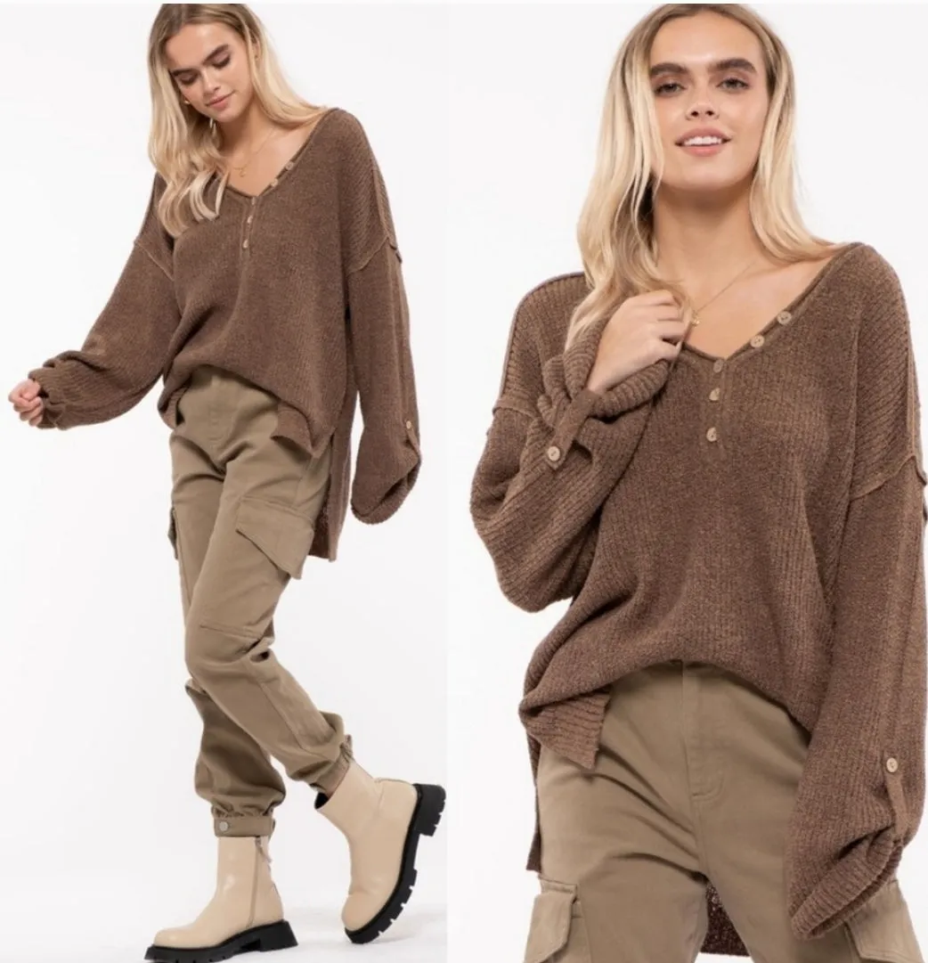 Textured Henley Sweater