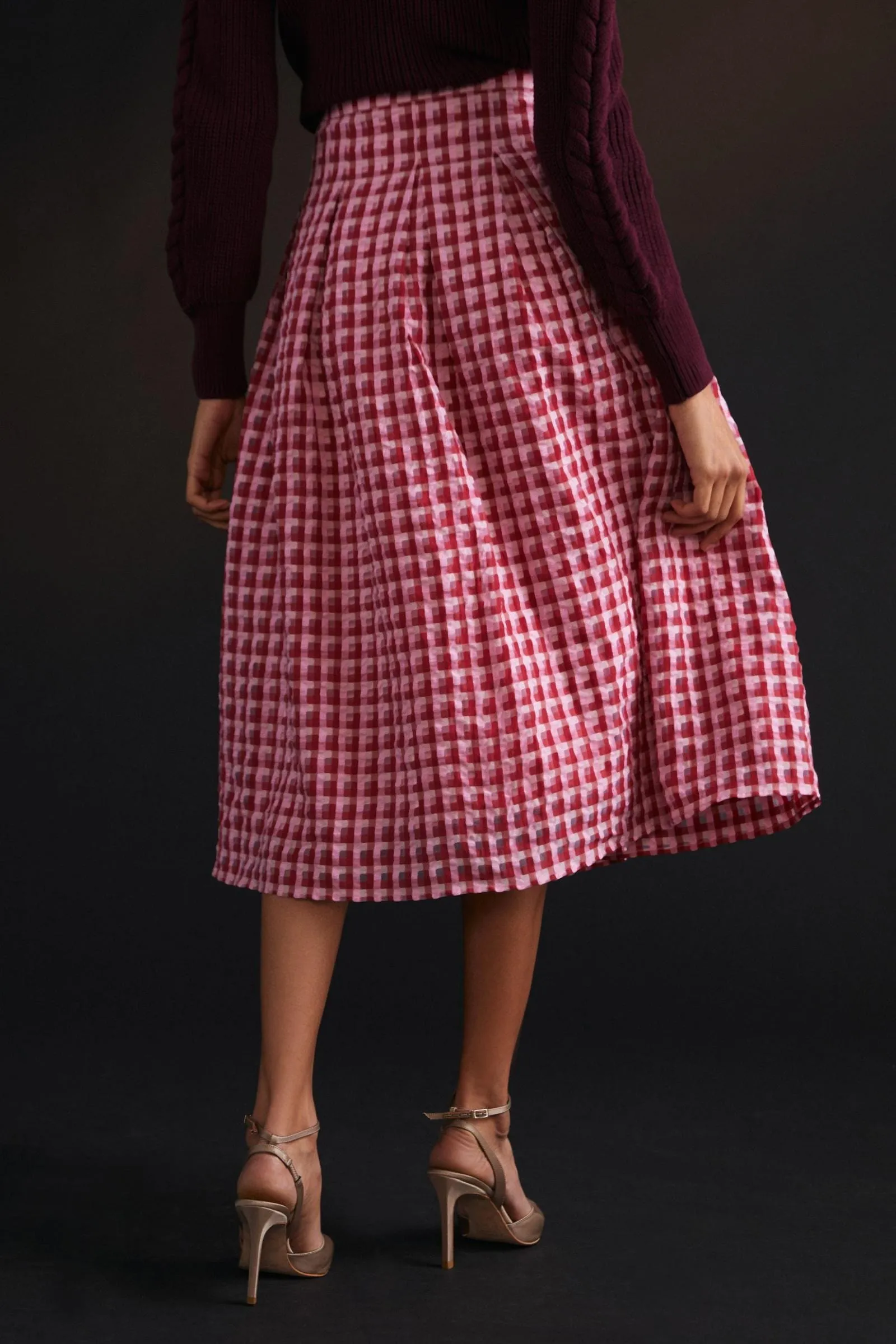 Stretch Comfort Textured Plaid Midi Skirt
