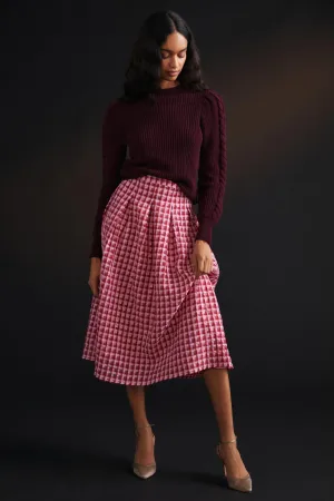High low hem Classic Appeal Textured Plaid Midi Skirt