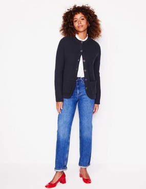 Soft Material Textured Stitch Cardigan-Navy