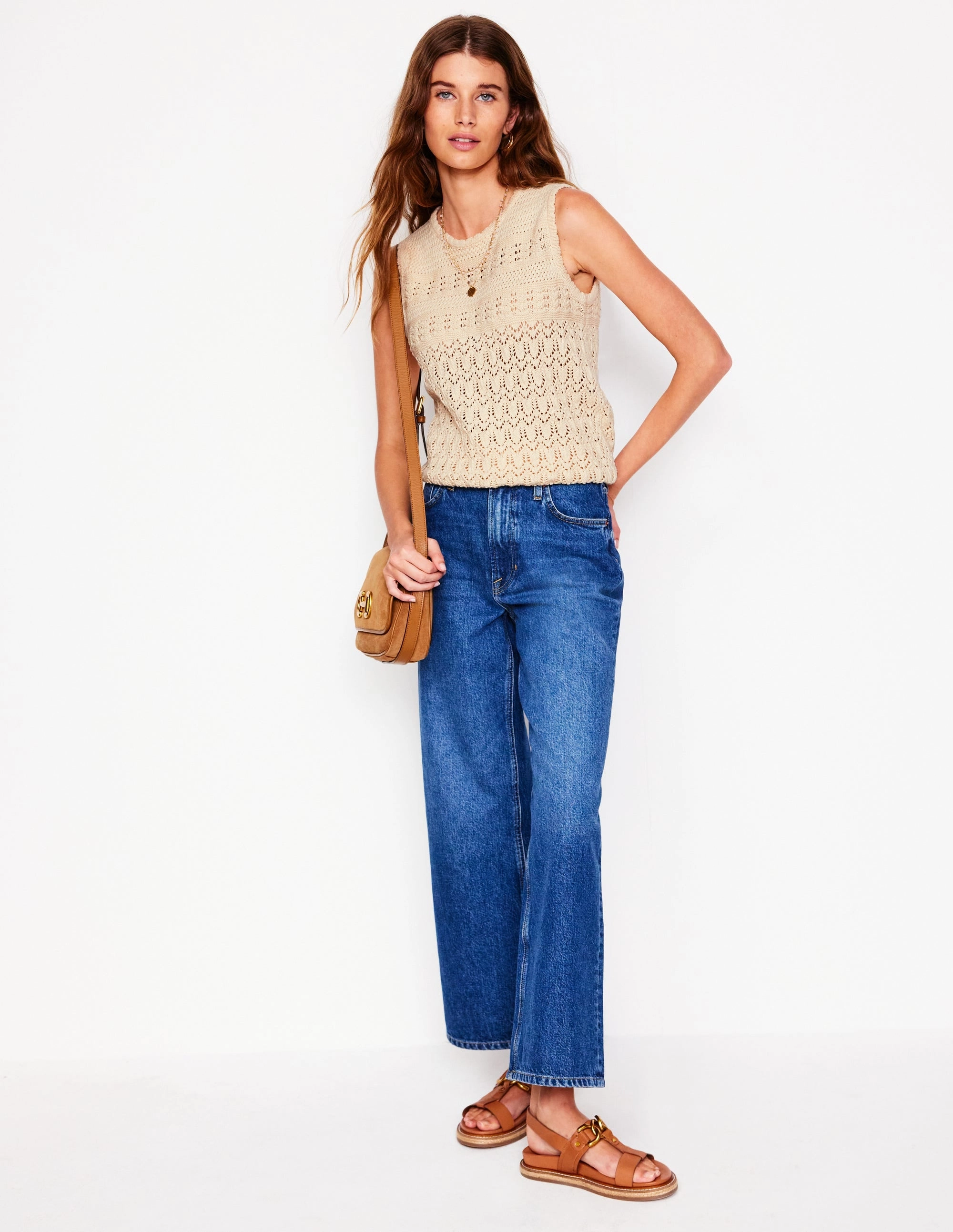 LowImpact Knitting Cotton Stitch Crew Tank-Warm Ivory