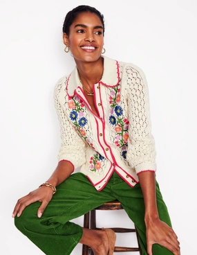 Embroidered Cotton Cardigan-Warm Ivory Soft Palette