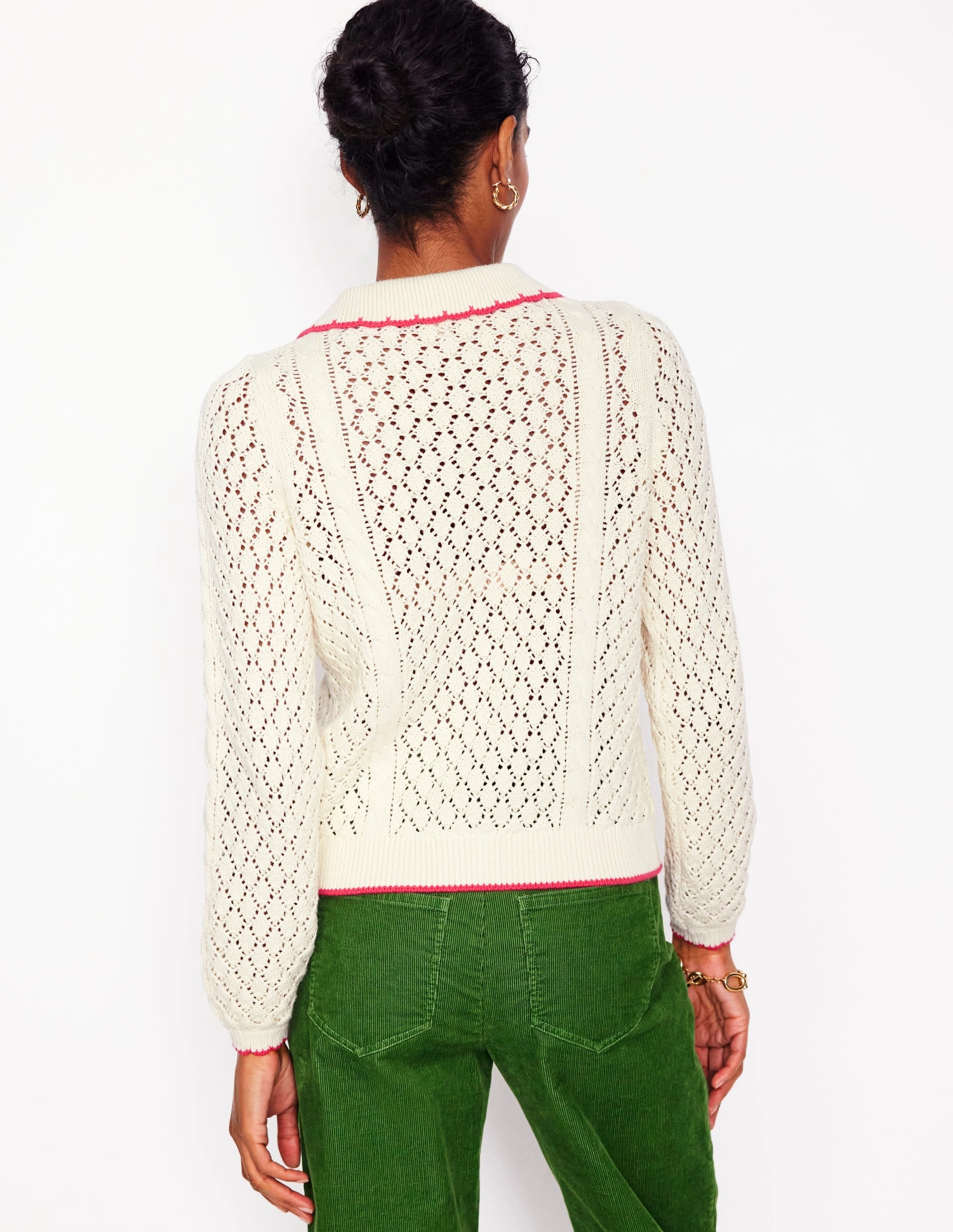 OdorResistant Fabric Embroidered Cotton Cardigan-Warm Ivory