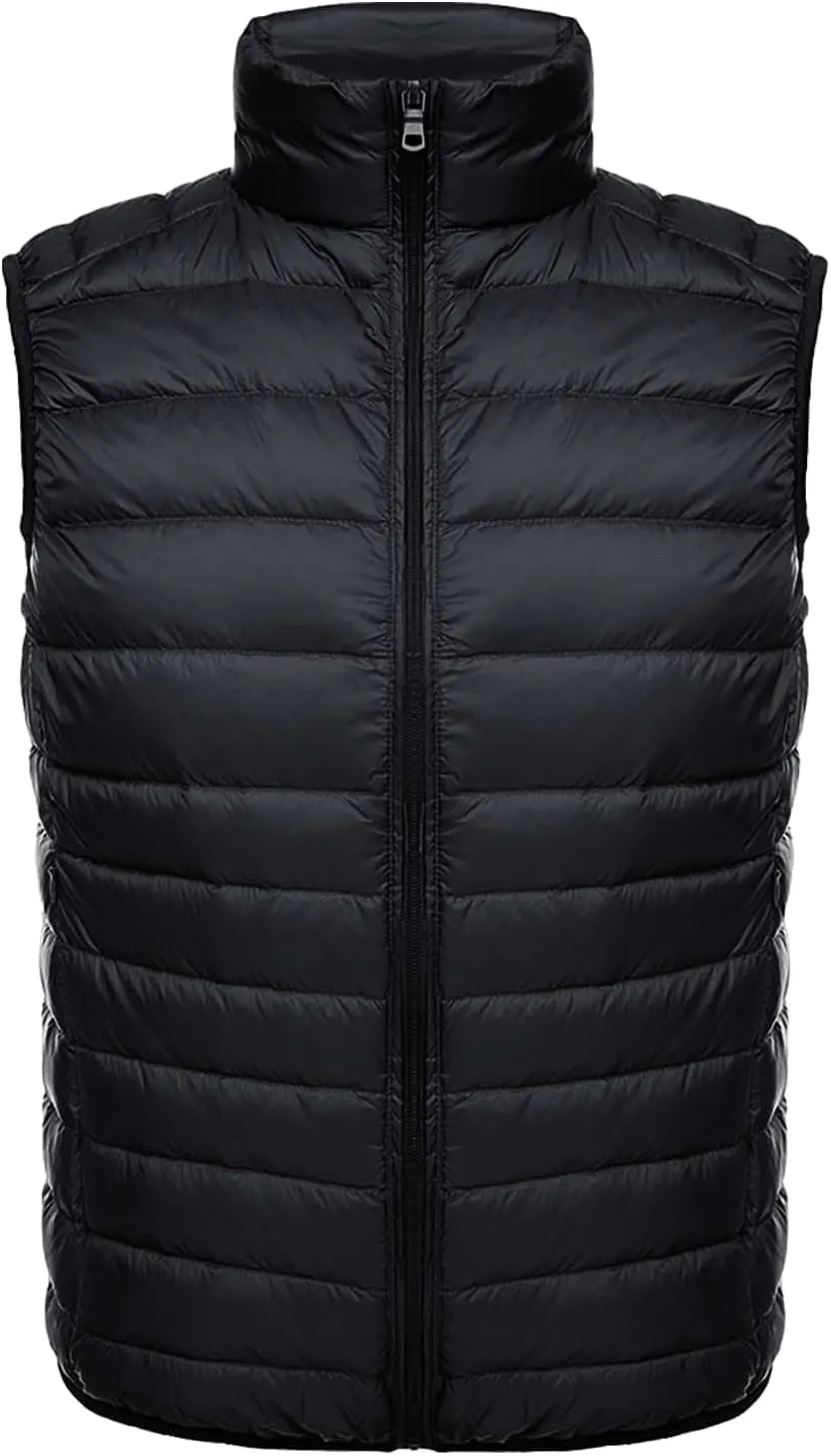 Thatrich Mens Lightweight Puffer Vest Packable Down Vests Quilted Sleeveless Jacket Full Zip Stand Collar Warm Winter Outwear