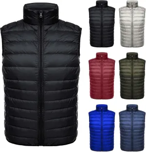 Thatrich Mens Lightweight Puffer Vest Packable Down Vests Quilted Sleeveless Jacket Full Zip Stand Collar Warm Winter Outwear
