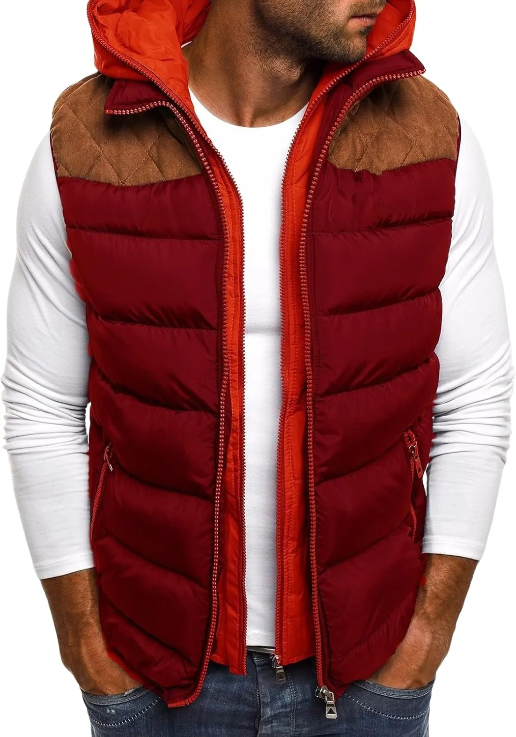 Thatrich Men's Puffer Vest Padded Vests Puffy Sleeveless Coats Thermal Outdoor Jackets Hooded Down Gilet Winter Coat Outwear