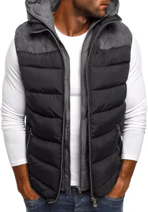 Thatrich Mens Puffer Vest with Hood Zip Up Sleeveless Jacket Sherpa Lined Hoodie Casual Winter Vests Fleece Warm Jacket Coats