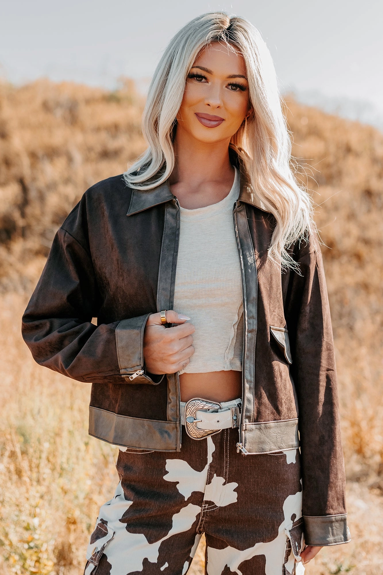 Budget The Takeover Suede Faux Leather Jacket (Dark Brown)