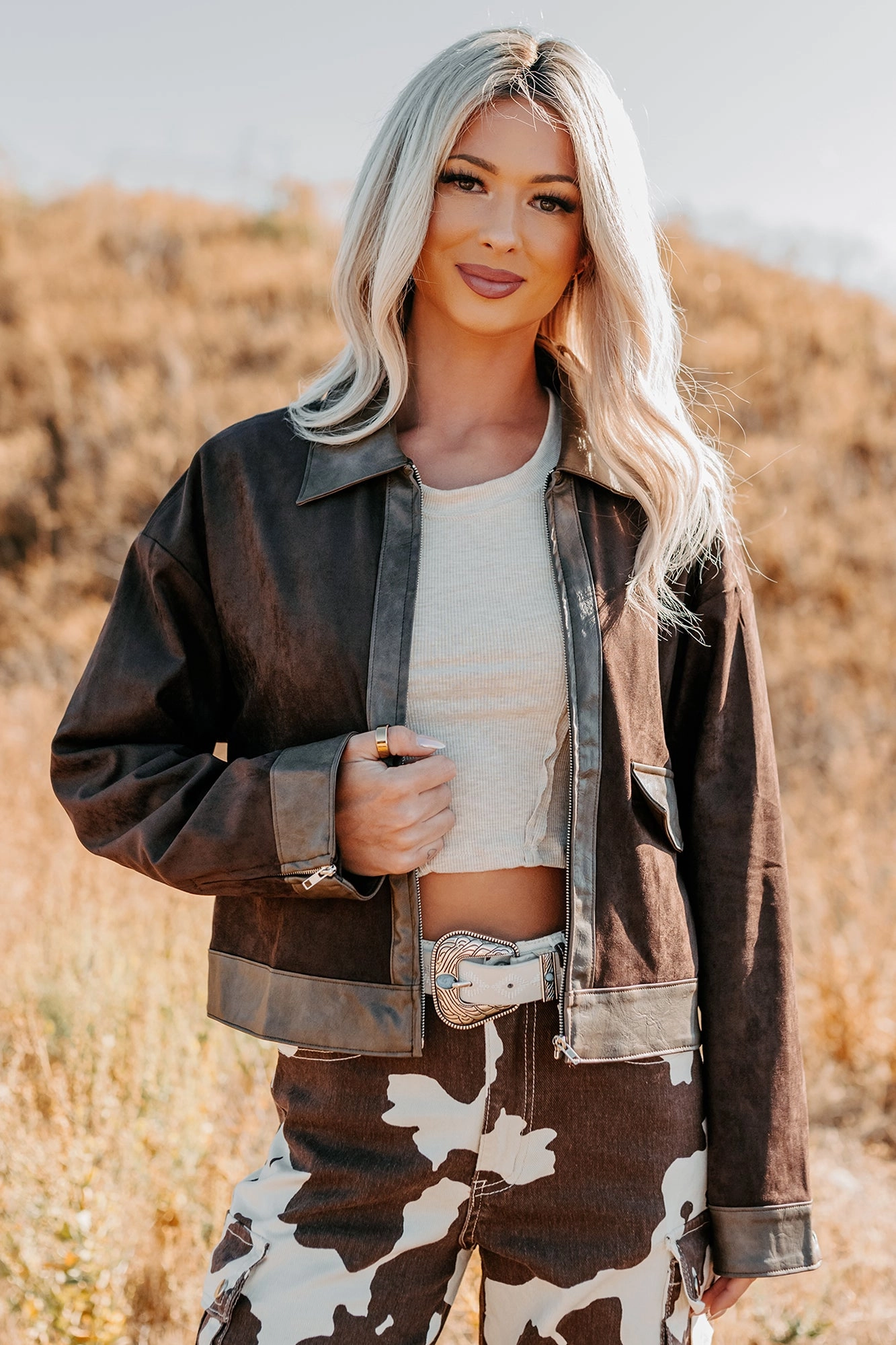 The Takeover Suede Faux Leather Jacket (Dark Brown) Trail Utility Cravat