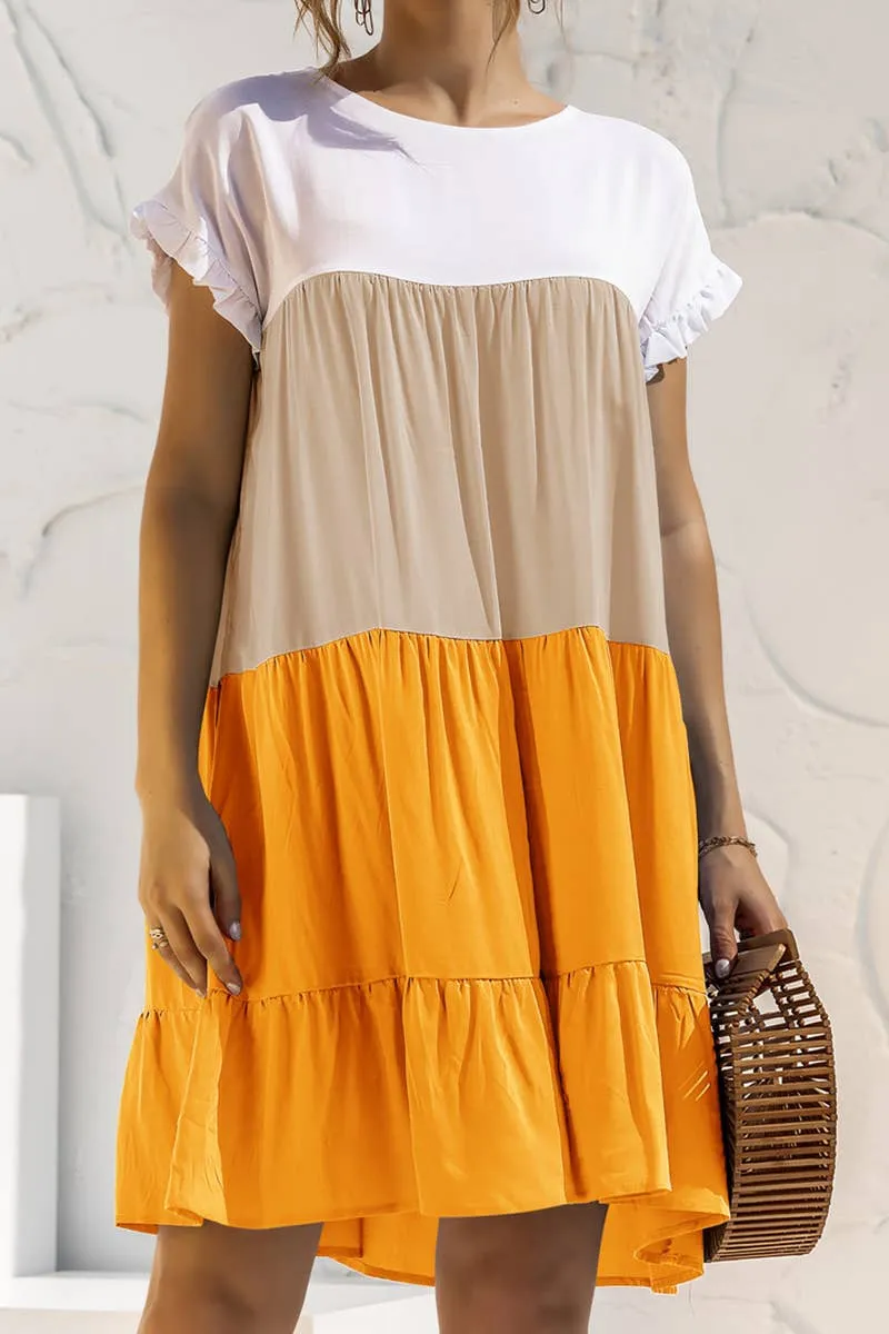 COLOR BLOCKING SHORT SLEEVED LOOSE FITTING DRESS_CWDSD2466 Perfect Fit