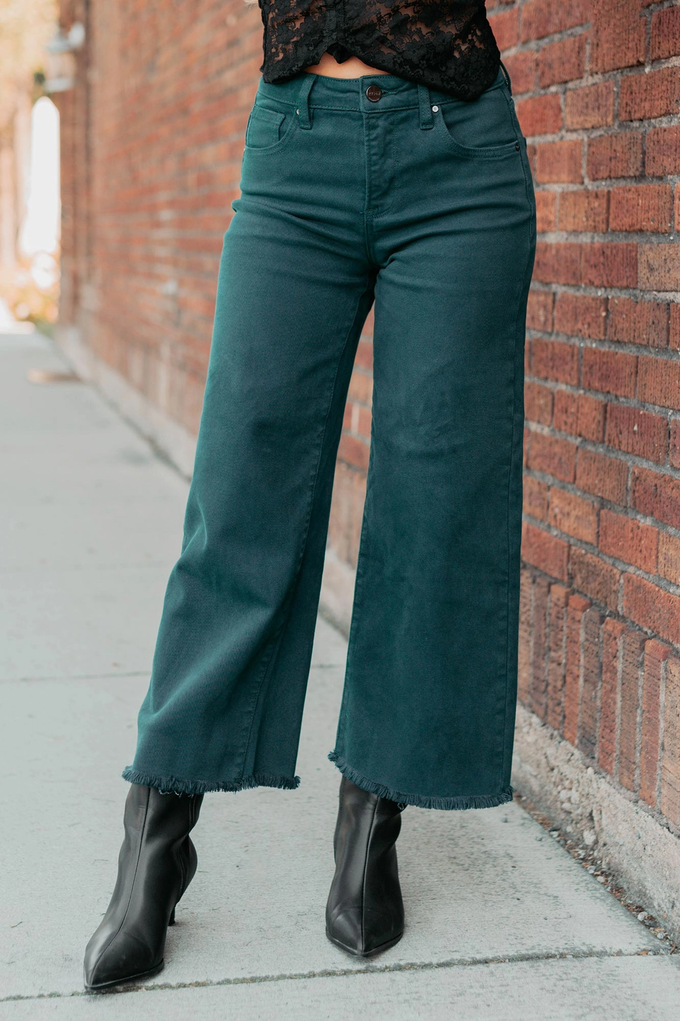 Walter High Rise Wide Crop Risen Jeans (Hunter Green) anti static coating